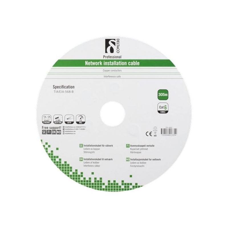 Kabel zewnętrzny Alfaco Cat6 F/UTP 305m 250MHz na bębnie, sztywny, 100% miedziany, LSZH (Eca)