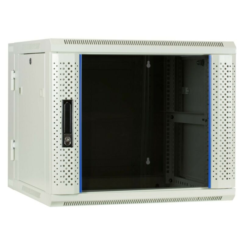 Szafka ścienna biała 9U (uchylna) z drzwiami szklanymi 600x600x500 mm (szer. x gł. x wys.)