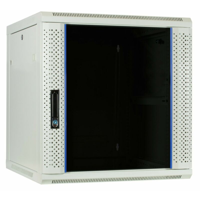 Szafka ścienna biała 12U z drzwiami szklanymi 600x600x635 mm (szer. x gł. x wys.)