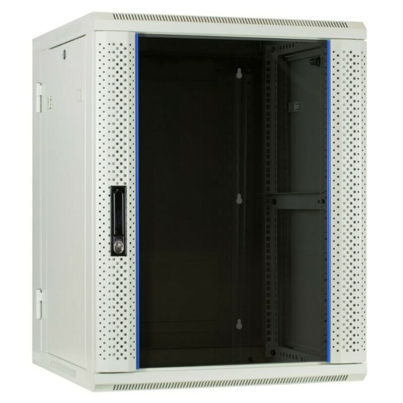 Szafka ścienna biała 15U (uchylna) z drzwiami szklanymi 600x600x770 mm (szer. x gł. x wys.)