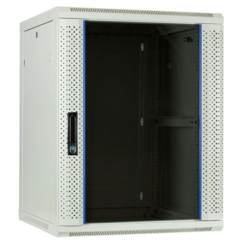 Szafka ścienna biała 15U z drzwiami szklanymi 600x600x770mm (szer. x gł. x wys.)