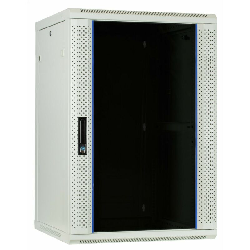 Szafka ścienna biała 18U z drzwiami szklanymi 600x600x900mm (szer. x gł. x wys.)