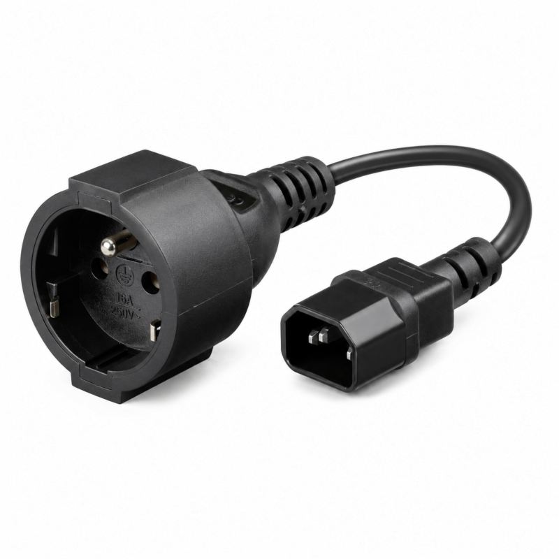 Kabel zasilający Wtyczka AC do adaptera C14 typu E 0,15 m - bolec uziemiający