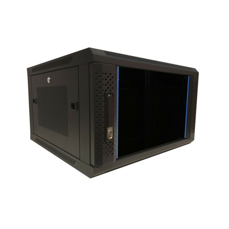Szafka ścienna 6U z drzwiami szklanymi - perforowane panele boczne 600x600x368 mm (szer. x gł. x wys.)