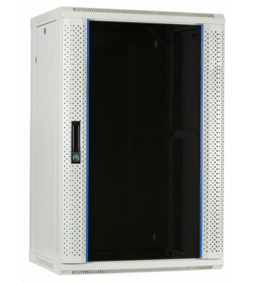 Szafka ścienna biała 18U z drzwiami szklanymi 600x450x900mm (szer. x gł. x wys.)