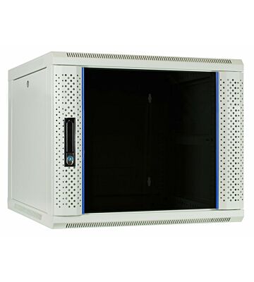 Szafka ścienna 9U biała z drzwiami szklanymi 600x600x500mm (szer. x gł. x wys.)