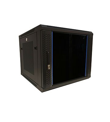 Szafka ścienna 9U z drzwiami szklanymi - perforowane panele boczne 600x600x500mm (szer. x gł. x wys.)