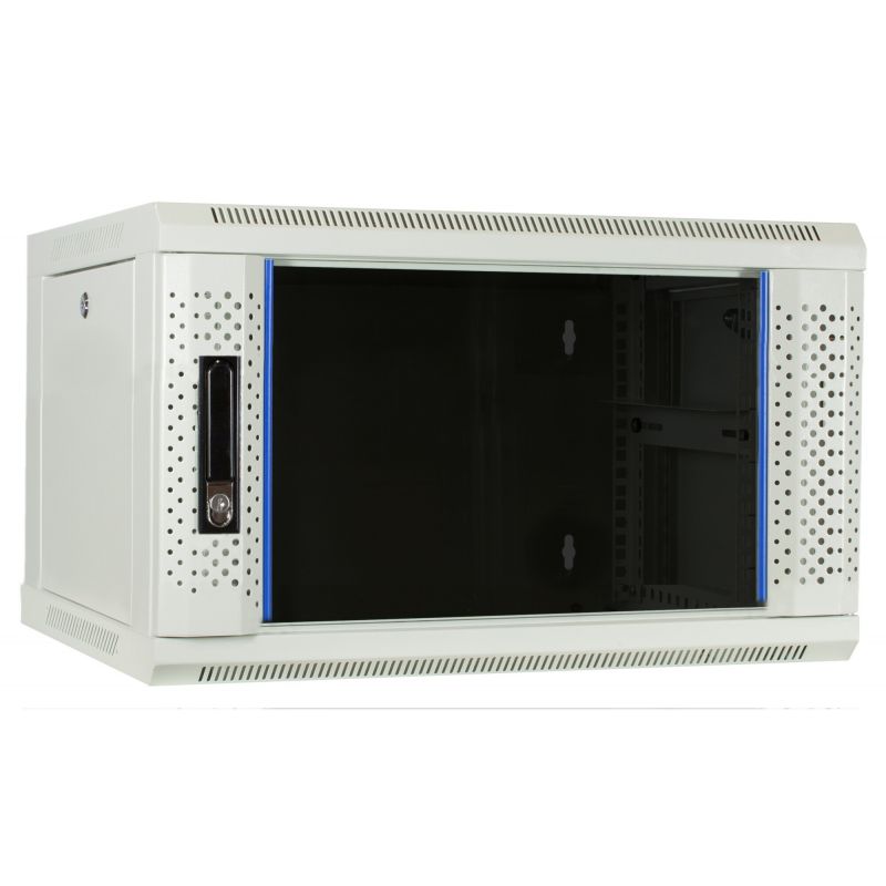 Szafka ścienna biała 6U z drzwiami szklanymi 600x450x368mm (szer. x gł. x wys.)