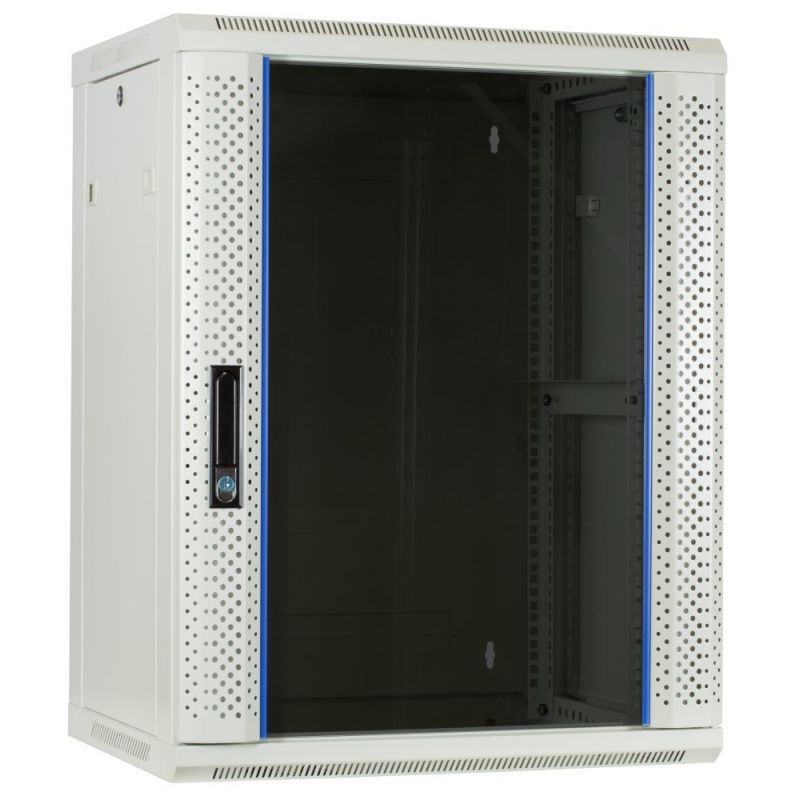 Szafka ścienna biała 15U z drzwiami szklanymi 600x450x770mm (szer. x gł. x wys.)
