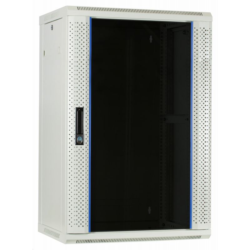 Szafka ścienna biała 18U z drzwiami szklanymi 600x450x900mm (szer. x gł. x wys.)