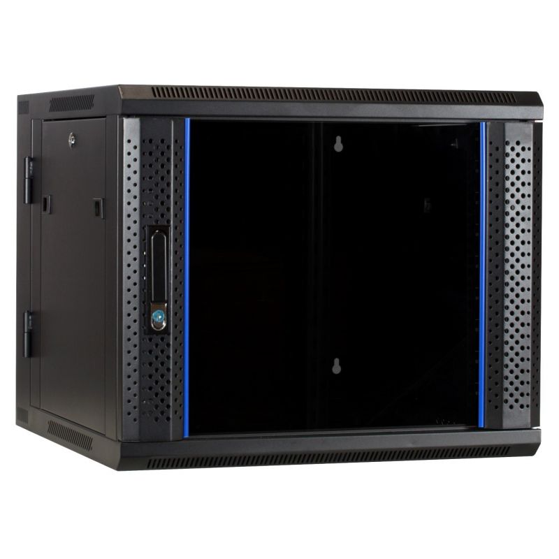Szafka ścienna 9U (uchylna) z drzwiami szklanymi 600x600x500mm (szer. x gł. x wys.)