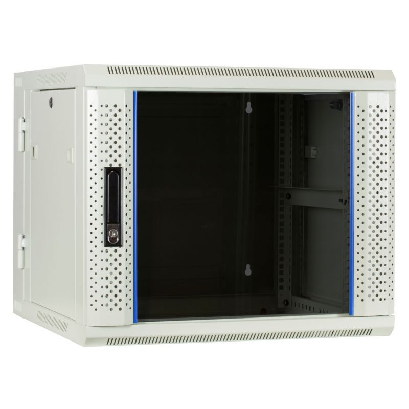 Szafka ścienna biała 9U (uchylna) z drzwiami szklanymi 600x600x500 mm (szer. x gł. x wys.)