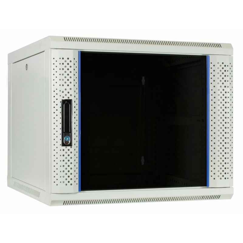 Szafka ścienna 9U biała z drzwiami szklanymi 600x600x500mm (szer. x gł. x wys.)