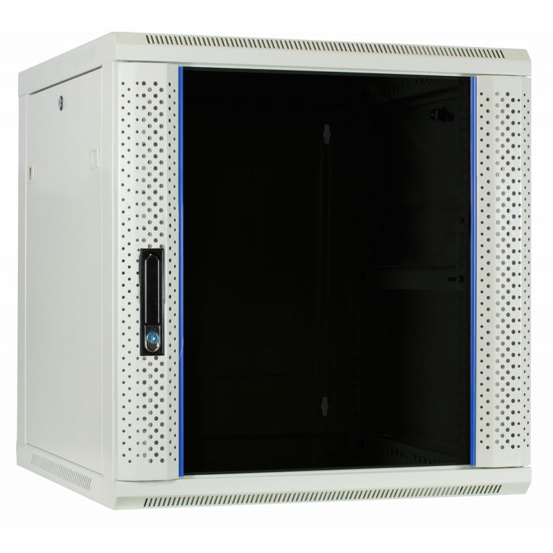 Szafka ścienna biała 12U z drzwiami szklanymi 600x600x635 mm (szer. x gł. x wys.)