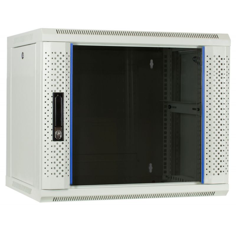 Szafka ścienna 9U biała z drzwiami szklanymi 600x450x500mm (szer. x gł. x wys.)